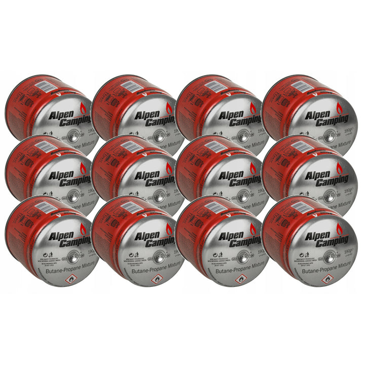 12x cartuș de gaz Alpen Camping 400ml. Certificat: Pi 0437, conform EN417, propan-butan, interval -10°c până la + 40°c, sistem GAS STOP IK006.