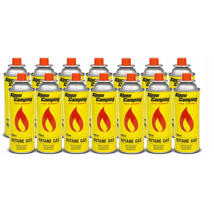 14x cartuș de gaz Alpen Camping 400ml. Certificat: Pi 0875, conform cu EN417, izobutan, interval de funcționare -10°c până la + 40°c, IK004.