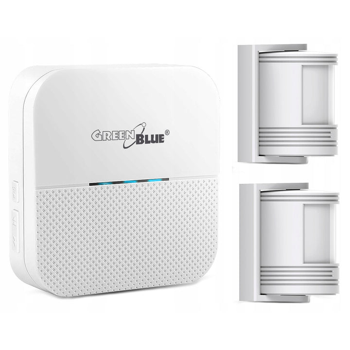 Sonerie fără fir GreenBlue, 2 detectoare de mișcare, 52 melodii, alb, 230V AC, max. 8 detectoare, GB212