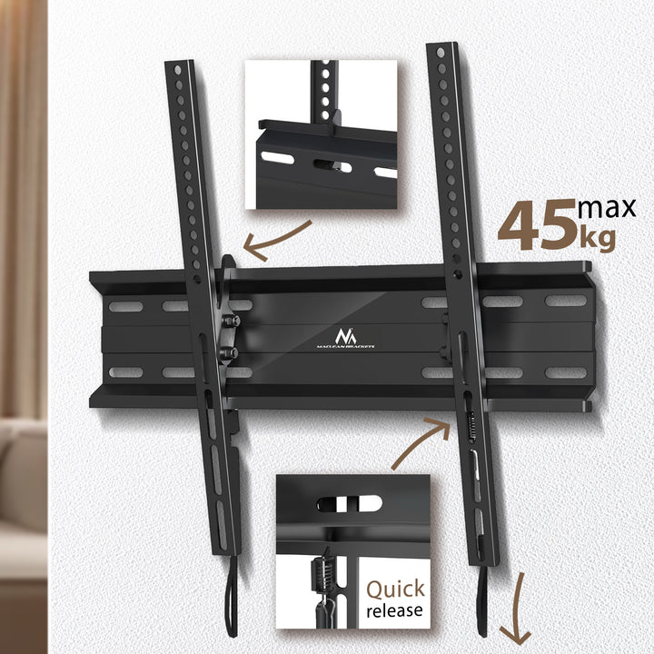 Suport TV Maclean MC-748A, 32-70", 45 kg, negru, inclinare reglabilă cu 10 grade
