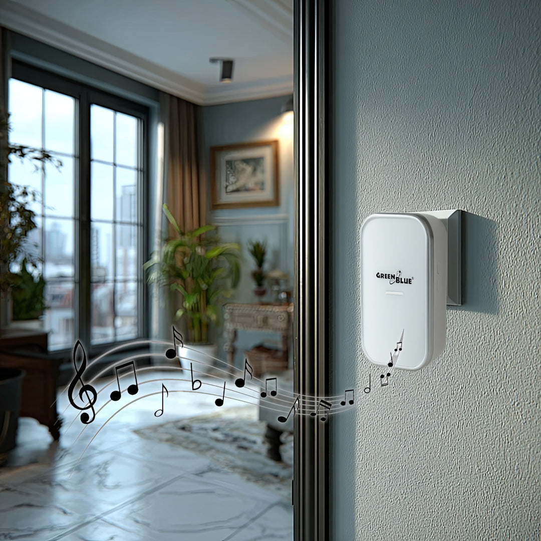 Clopot fără fir fără baterii GreenBlue kinetic, 38 de melodii, alb, rază de acțiune până la 200 m, IP44, GB157 W