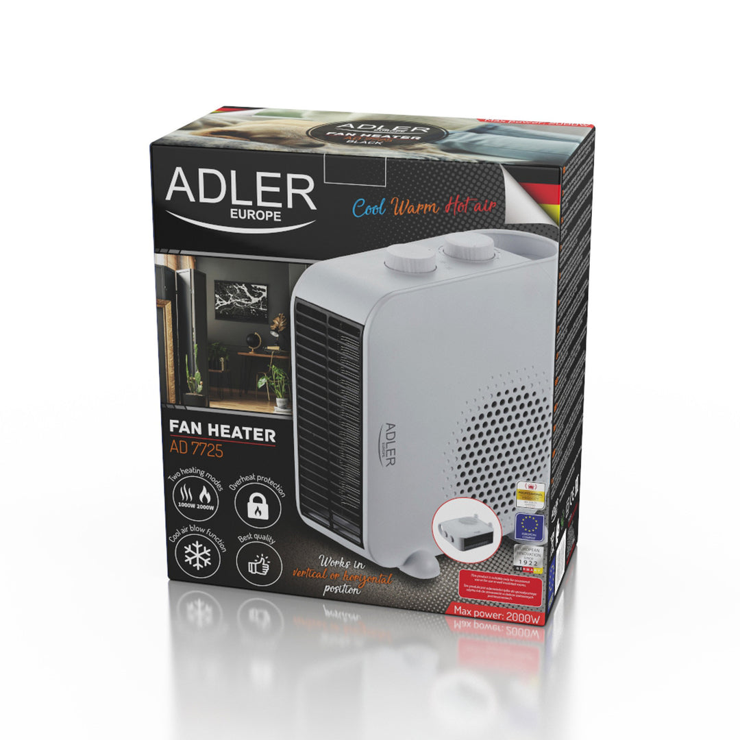 Încălzitor cu ventilator Adler, scop dublu, suflu rece, 2000W, alb, AD 7725