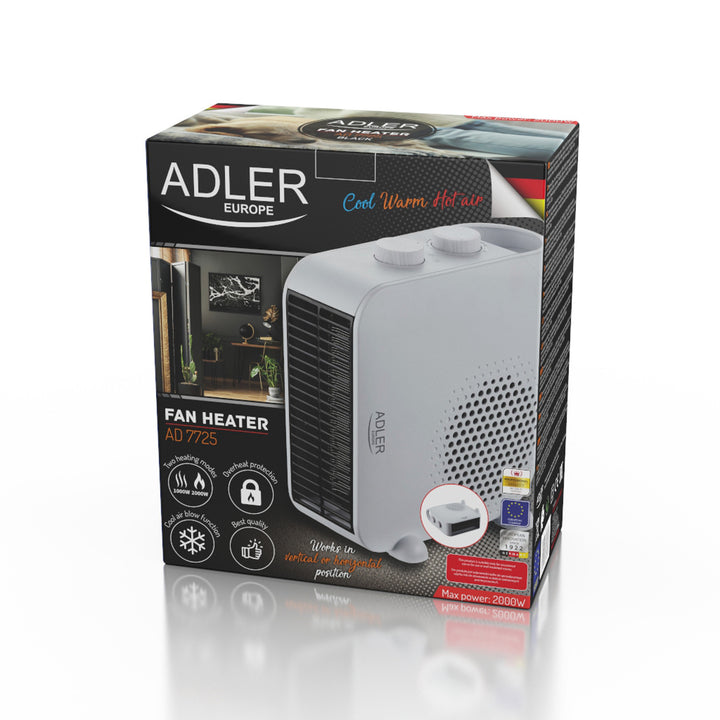 Încălzitor cu ventilator Adler, scop dublu, suflu rece, 2000W, alb, AD 7725