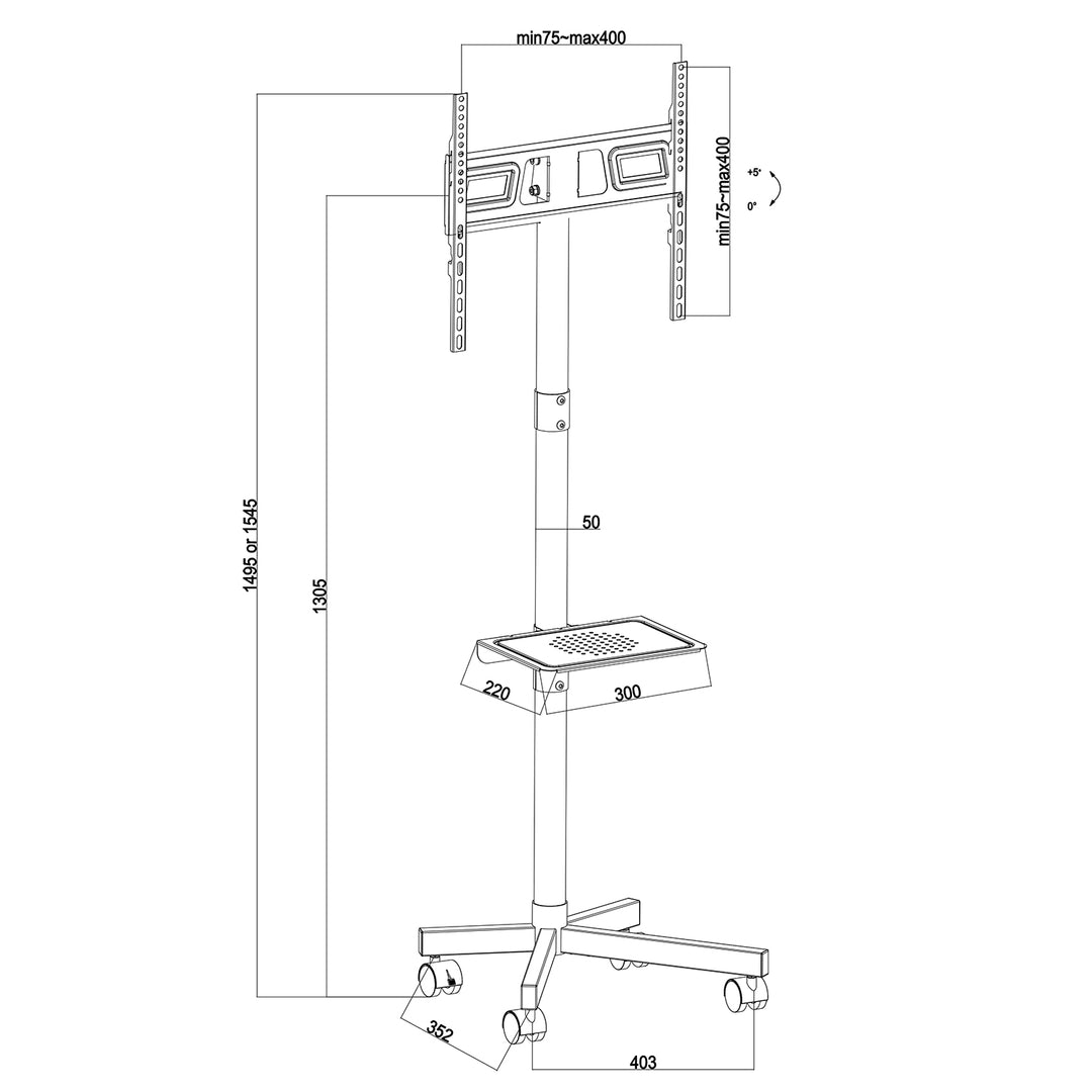 Stand TV Maclean, profesional, 32-55", pe rotile, max. VESA 400x400, max. 25 kg, MC-949