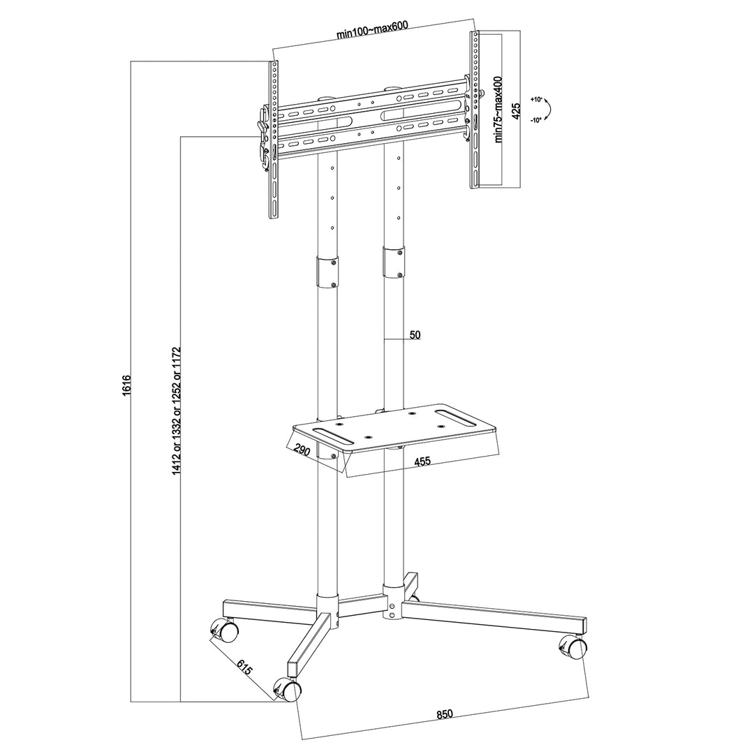 Stand TV Maclean, profesional, 32-70", pe rotile, max. VESA 600x400, max. 40 kg, MC-951