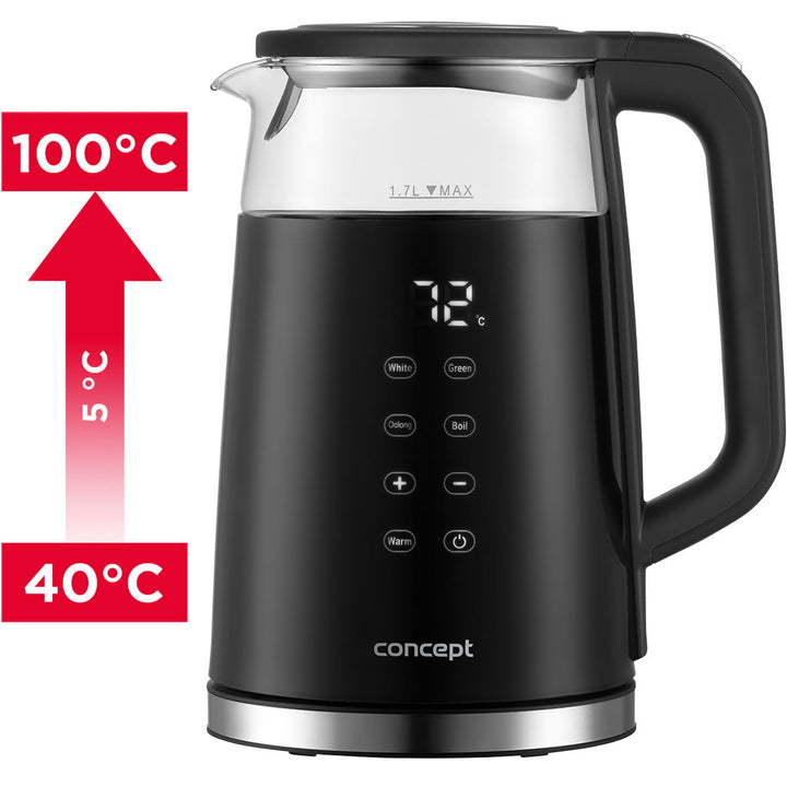 Ceainic electric din sticlă Concept de 1,7L cu control al temperaturii RK4100