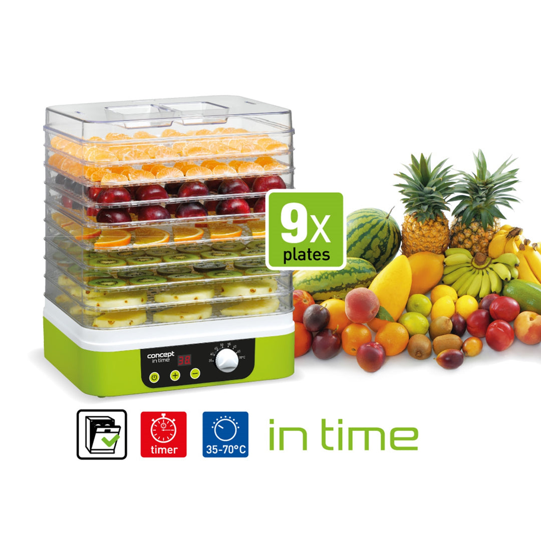 Concept uscător de ciuperci, fructe și ierburi, 9 sită, cronometru, control al temperaturii, priză UK, SO-1060 UK