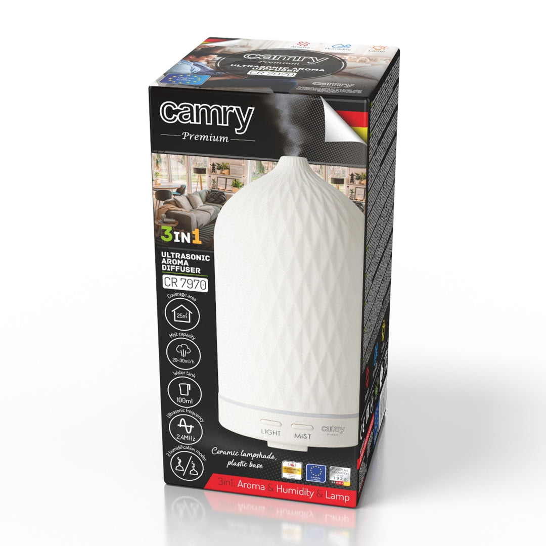 Camry CR 7970 Difuzor de aromă ceramic cu ultrasunete, 100 ml, lumină ambientală