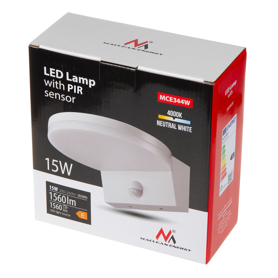 Lampă cu LED Maclean, senzor de mișcare PIR, alb, 15W, IP65, 1560lm, alb neutru (4000K)