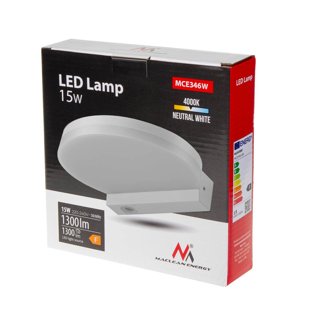 Lampă cu LED Maclean, albă, 15W, IP65, 1300lm, alb neutru (4000K)