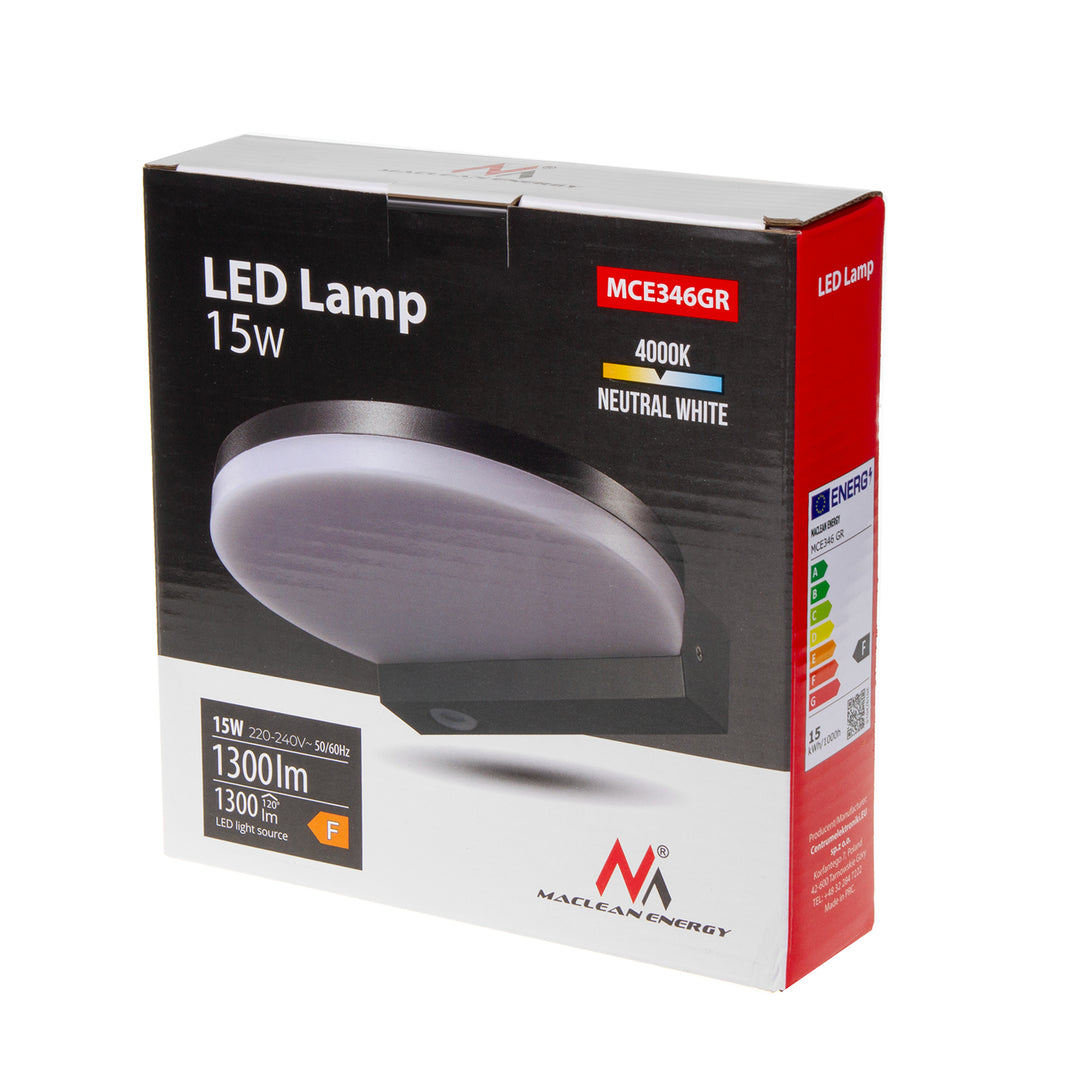 Lampă cu LED Maclean, gri, 15W, IP65, 1300lm, alb neutru