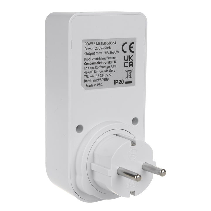 Contor de energie GreenBlue, wattmetru, tip F, 220-240V AC, 50Hz, sarcină max. 16A, IP20, baterie încorporată, GB364 F