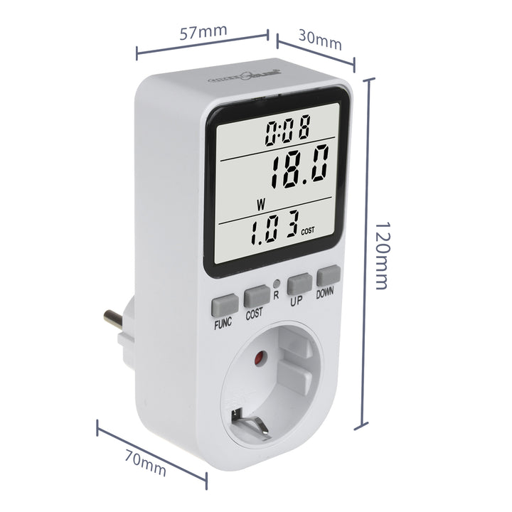 Contor de energie GreenBlue, wattmetru, tip F, 220-240V AC, 50Hz, sarcină max. 16A, IP20, baterie încorporată, GB364 F