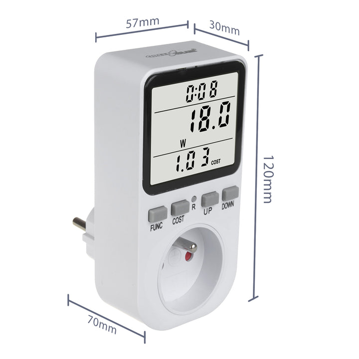 Contor de energie GreenBlue, wattmetru, tip E, 220-240V AC, 50Hz, sarcină max. 16A, IP20, baterie încorporată, GB364 E