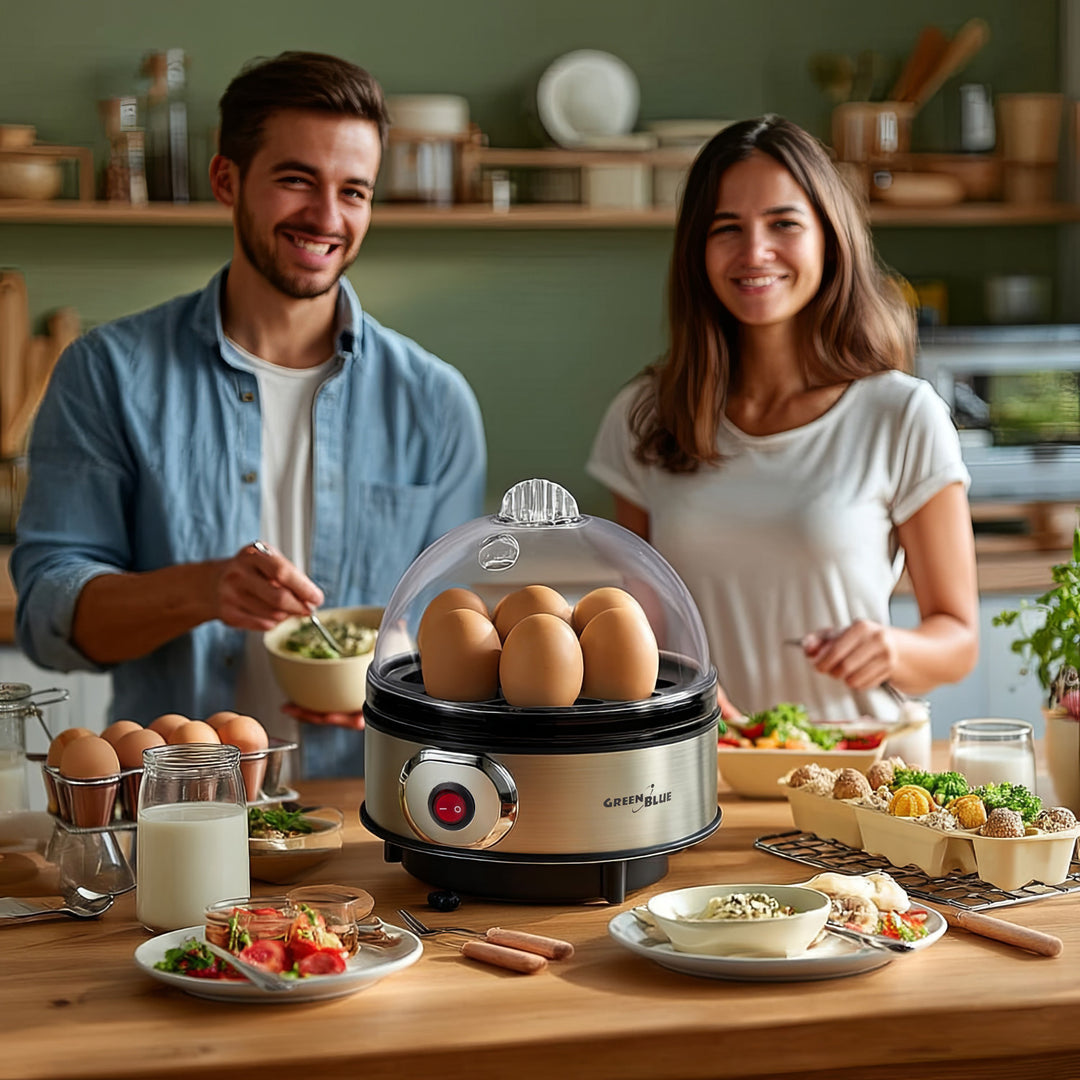 Aparat automat de gătit ouă GreenBlue, putere 400 W, până la 7 ouă, pahar de măsurare, 220-240V~, 50 Hz, GB572