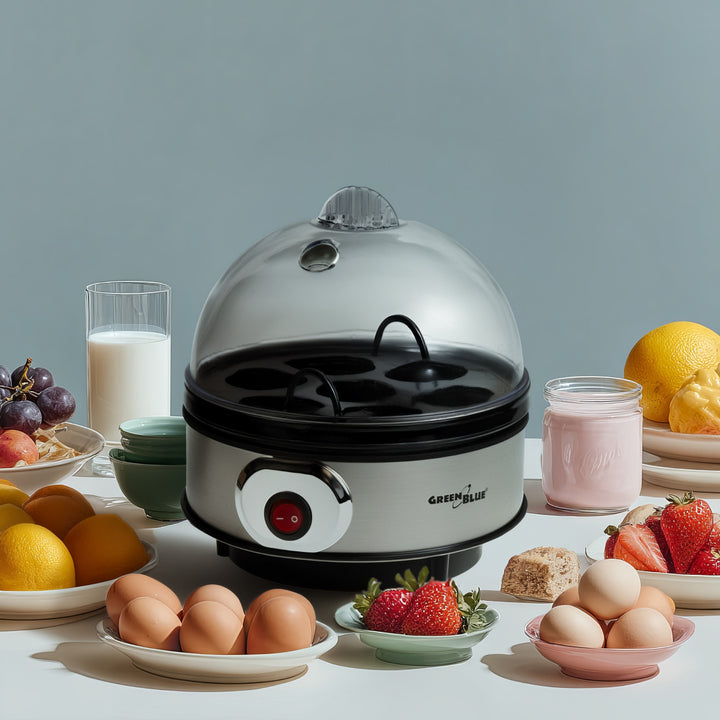 Aparat automat de gătit ouă GreenBlue, putere 400 W, până la 7 ouă, pahar de măsurare, 220-240V~, 50 Hz, GB572