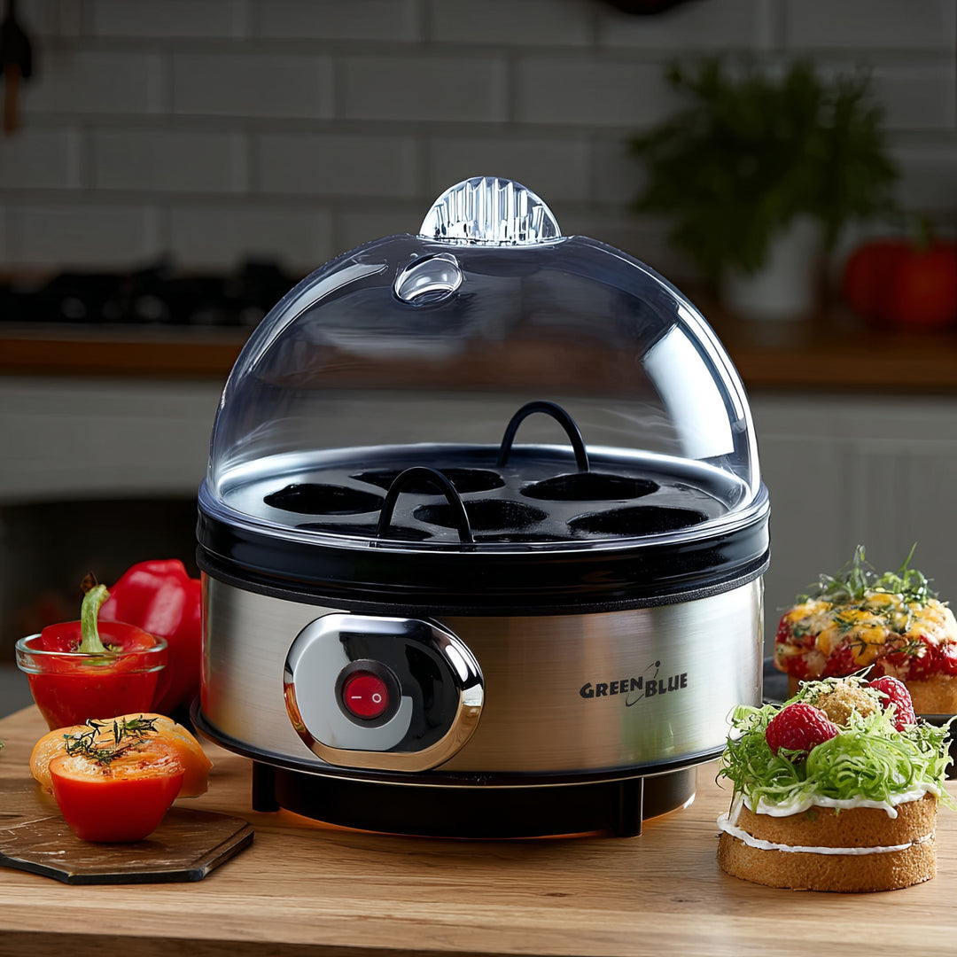 Aparat automat de gătit ouă GreenBlue, putere 400 W, până la 7 ouă, pahar de măsurare, 220-240V~, 50 Hz, GB572