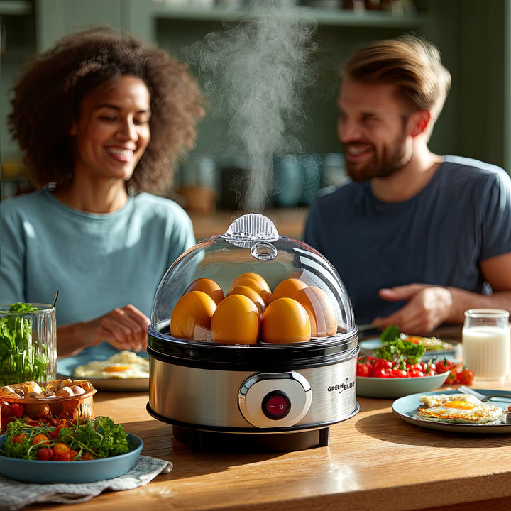 Aparat automat de gătit ouă GreenBlue, putere 400 W, până la 7 ouă, pahar de măsurare, 220-240V~, 50 Hz, GB572