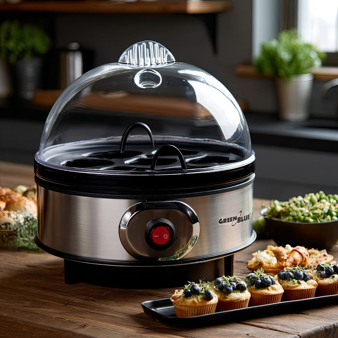 Aparat automat de gătit ouă GreenBlue, putere 400 W, până la 7 ouă, pahar de măsurare, 220-240V~, 50 Hz, GB572