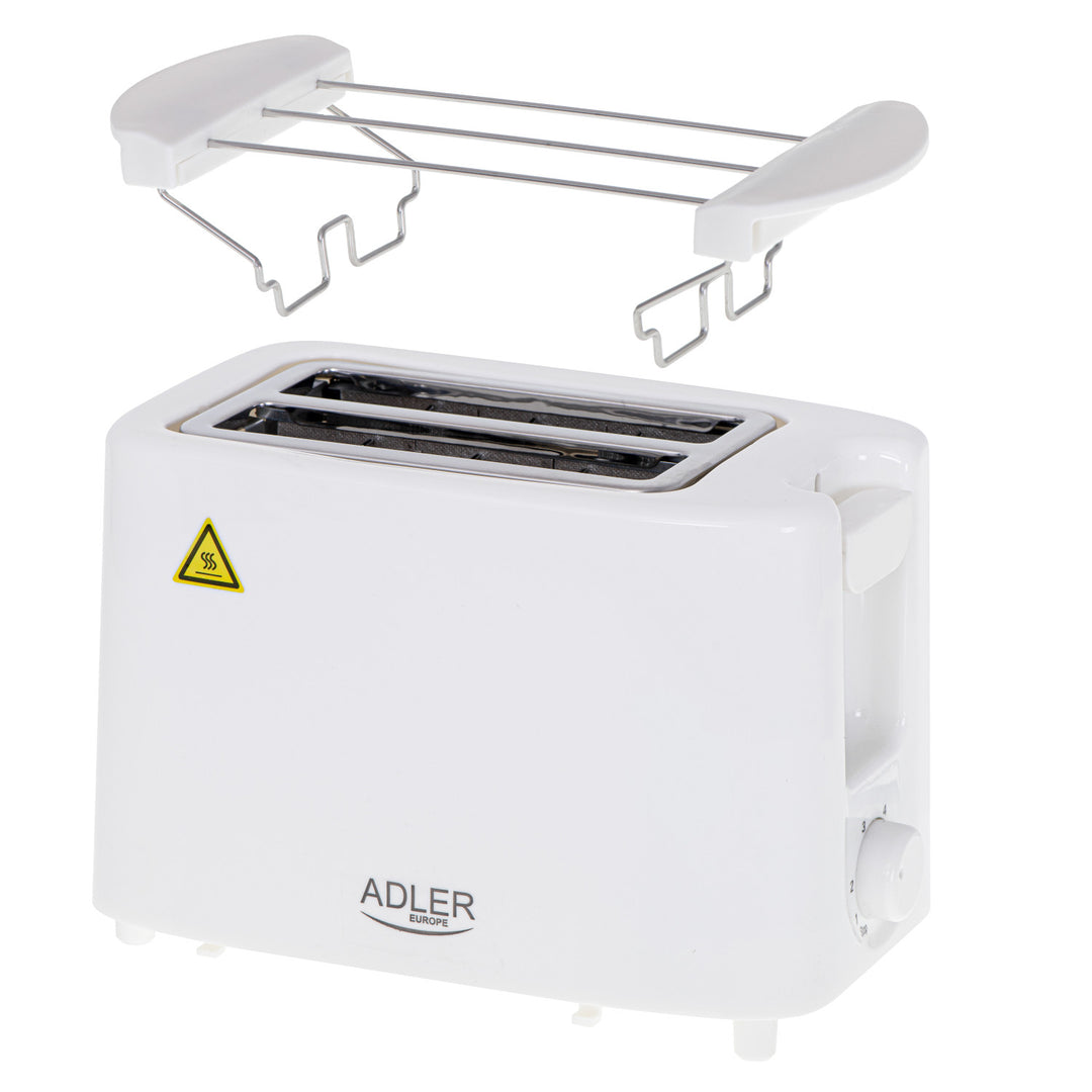 Prăjitor de pâine Adler, 6 nivele de reglare, grătar pentru chifle, 900 W, alb, AD 3223
