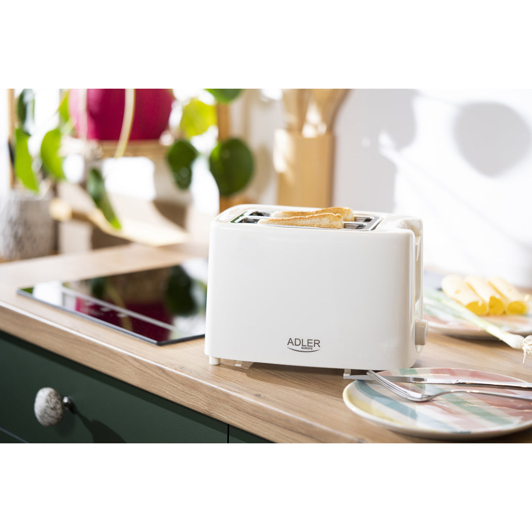 Prăjitor de pâine Adler, 6 nivele de reglare, grătar pentru chifle, 900 W, alb, AD 3223