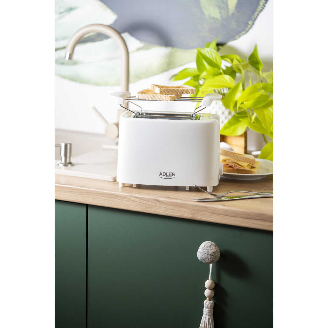 Prăjitor de pâine Adler, 6 nivele de reglare, grătar pentru chifle, 900 W, alb, AD 3223