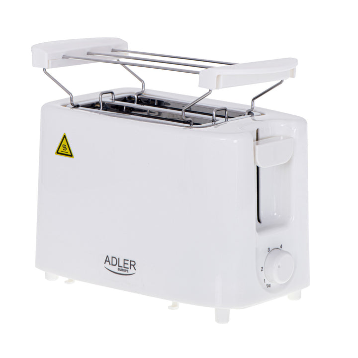Prăjitor de pâine Adler, 6 nivele de reglare, grătar pentru chifle, 900 W, alb, AD 3223