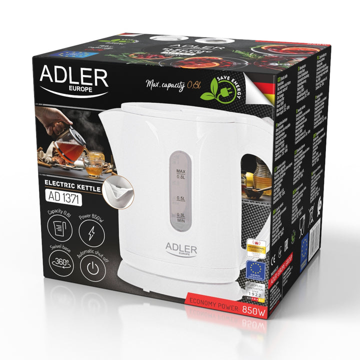 Ceainic electric fără fir Adler, capacitate 0,8 l, putere 850 W, AD1371