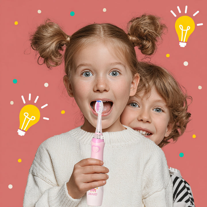 Periuță de dinți sonică pentru copii SEAGO, roz, 1xAA 1.5V (nu este inclus), 3 vârfuri, SG-977 Pink