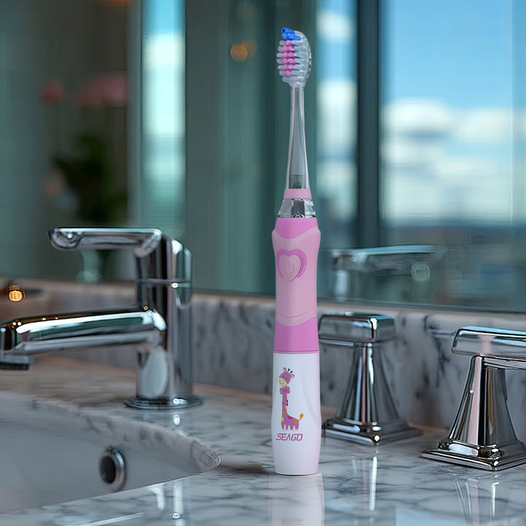 Periuță de dinți sonică pentru copii SEAGO, roz, 1xAA 1.5V (nu este inclus), 3 vârfuri, SG-977 Pink