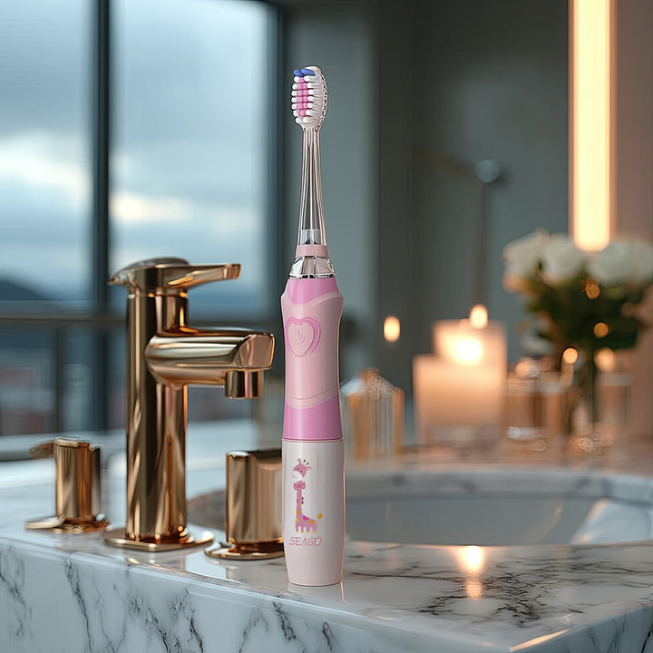 Periuță de dinți sonică pentru copii SEAGO, roz, 1xAA 1.5V (nu este inclus), 3 vârfuri, SG-977 Pink