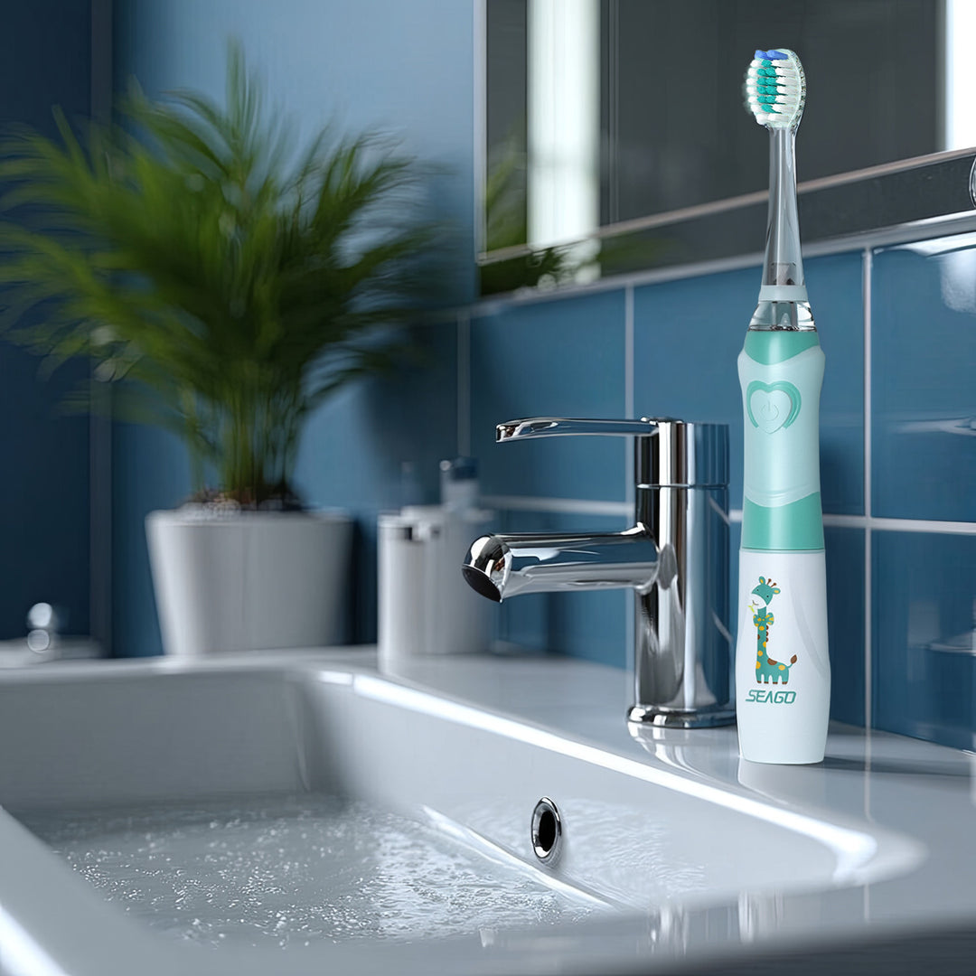 Periuță de dinți sonică pentru copii SEAGO, culoare verde, 1xAA 1.5V (nu este inclus), 3 vârfuri, SG-977 Green