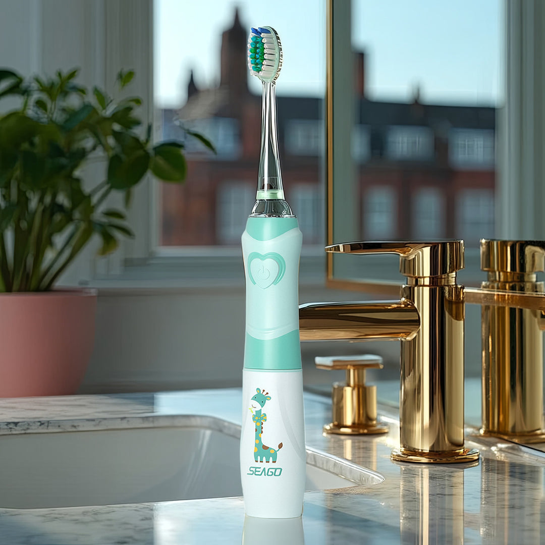 Periuță de dinți sonică pentru copii SEAGO, culoare verde, 1xAA 1.5V (nu este inclus), 3 vârfuri, SG-977 Green