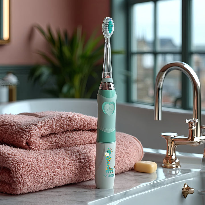 Periuță de dinți sonică pentru copii SEAGO, culoare verde, 1xAA 1.5V (nu este inclus), 3 vârfuri, SG-977 Green