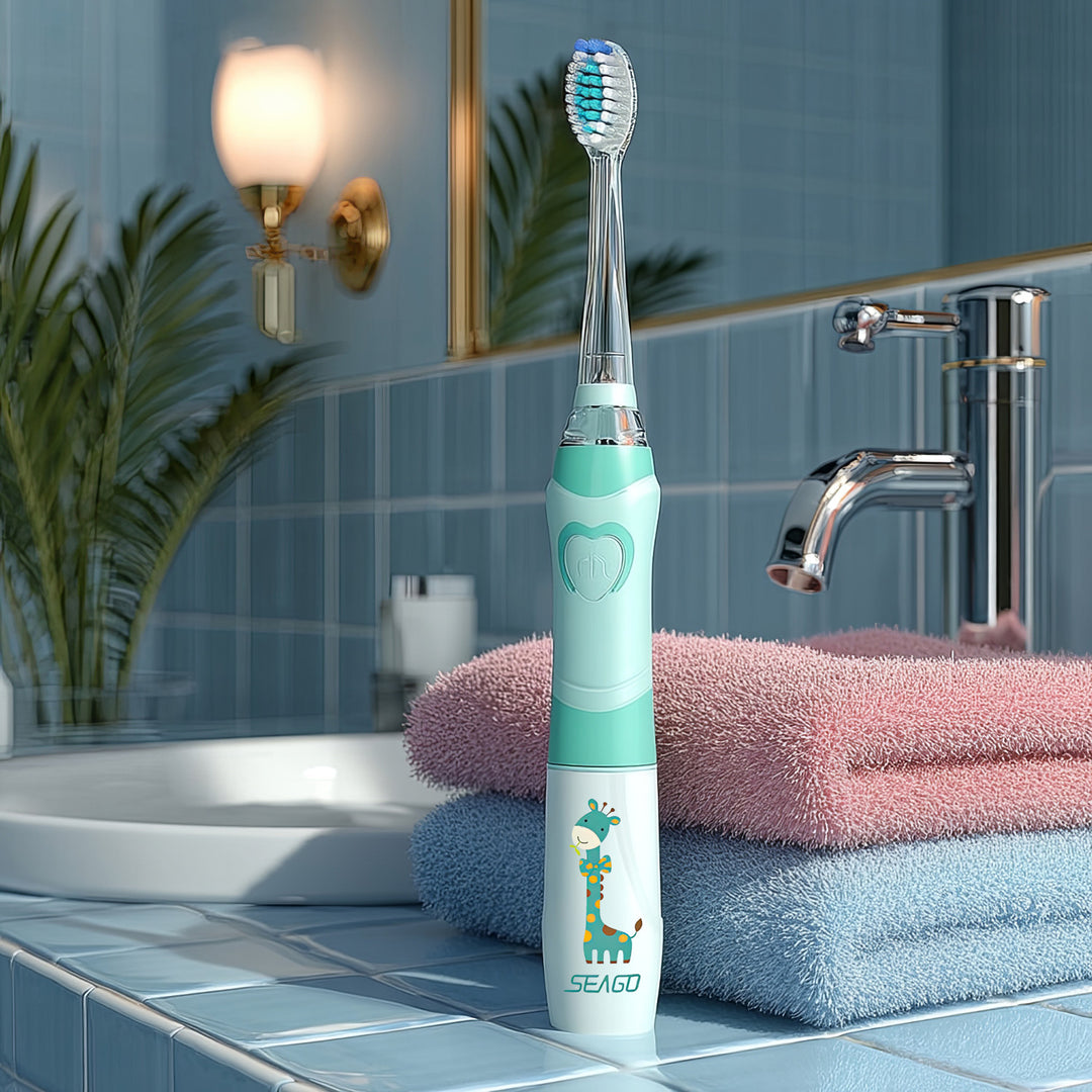 Periuță de dinți sonică pentru copii SEAGO, culoare verde, 1xAA 1.5V (nu este inclus), 3 vârfuri, SG-977 Green