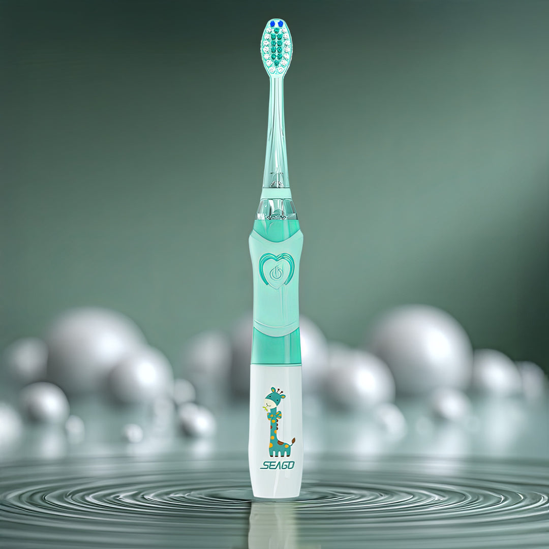 Periuță de dinți sonică pentru copii SEAGO, culoare verde, 1xAA 1.5V (nu este inclus), 3 vârfuri, SG-977 Green