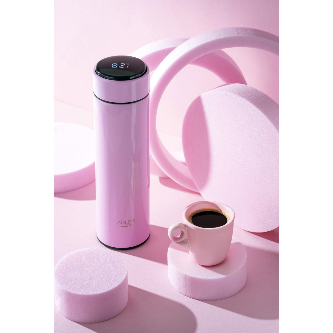 Termos Adler, ecran tactil LED, capacitate 473 ml, roz, AD 4506