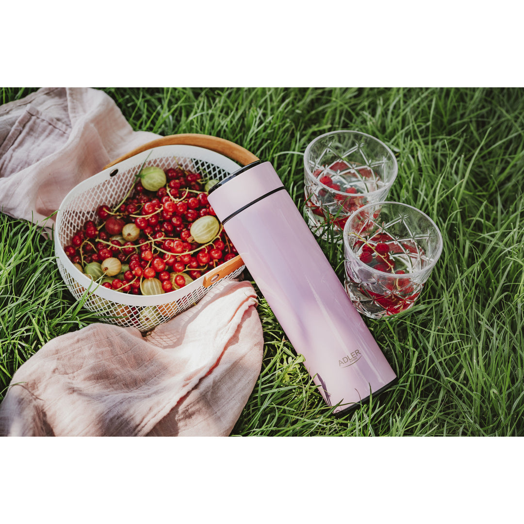 Termos Adler, ecran tactil LED, capacitate 473 ml, roz, AD 4506