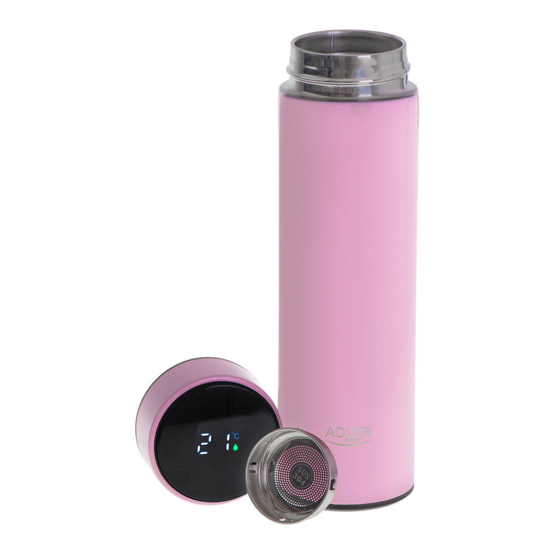 Termos Adler, ecran tactil LED, capacitate 473 ml, roz, AD 4506