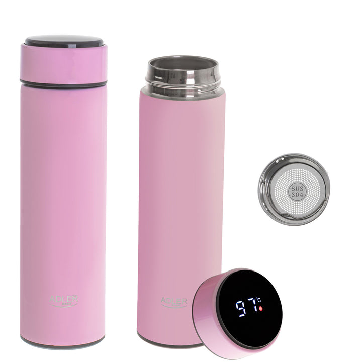 Termos Adler, ecran tactil LED, capacitate 473 ml, roz, AD 4506