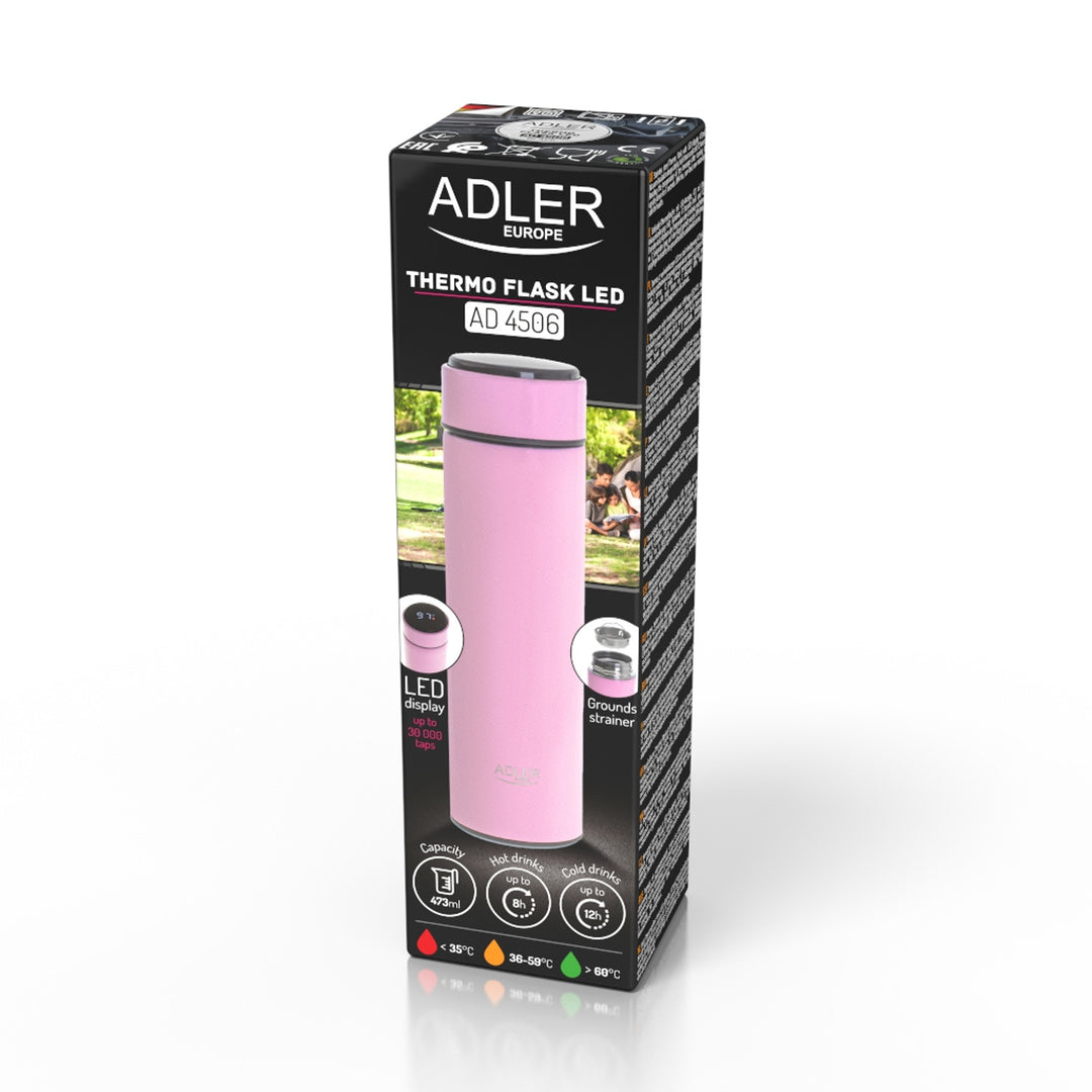 Termos Adler, ecran tactil LED, capacitate 473 ml, roz, AD 4506