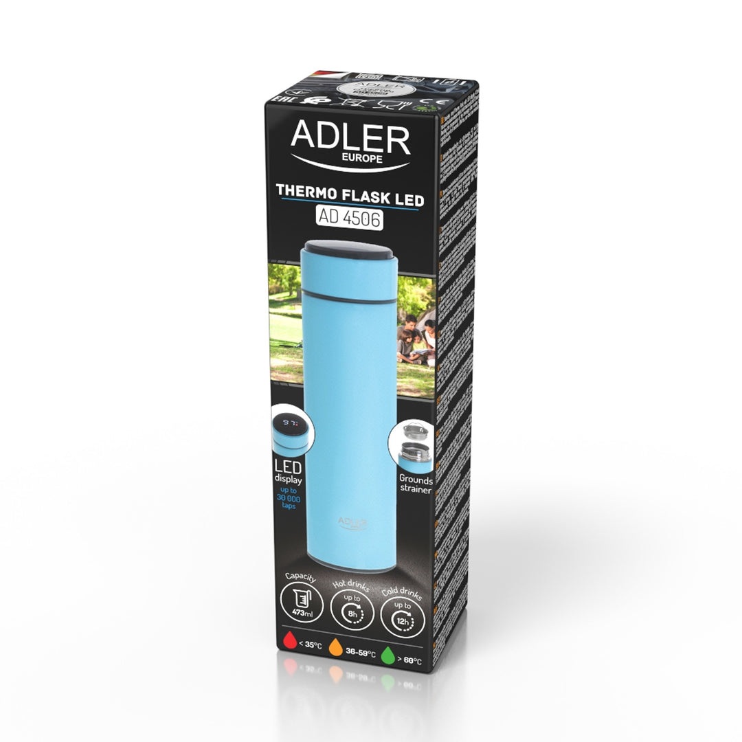 Termos Adler, ecran tactil LED, capacitate 473 ml, albastru, AD 4506