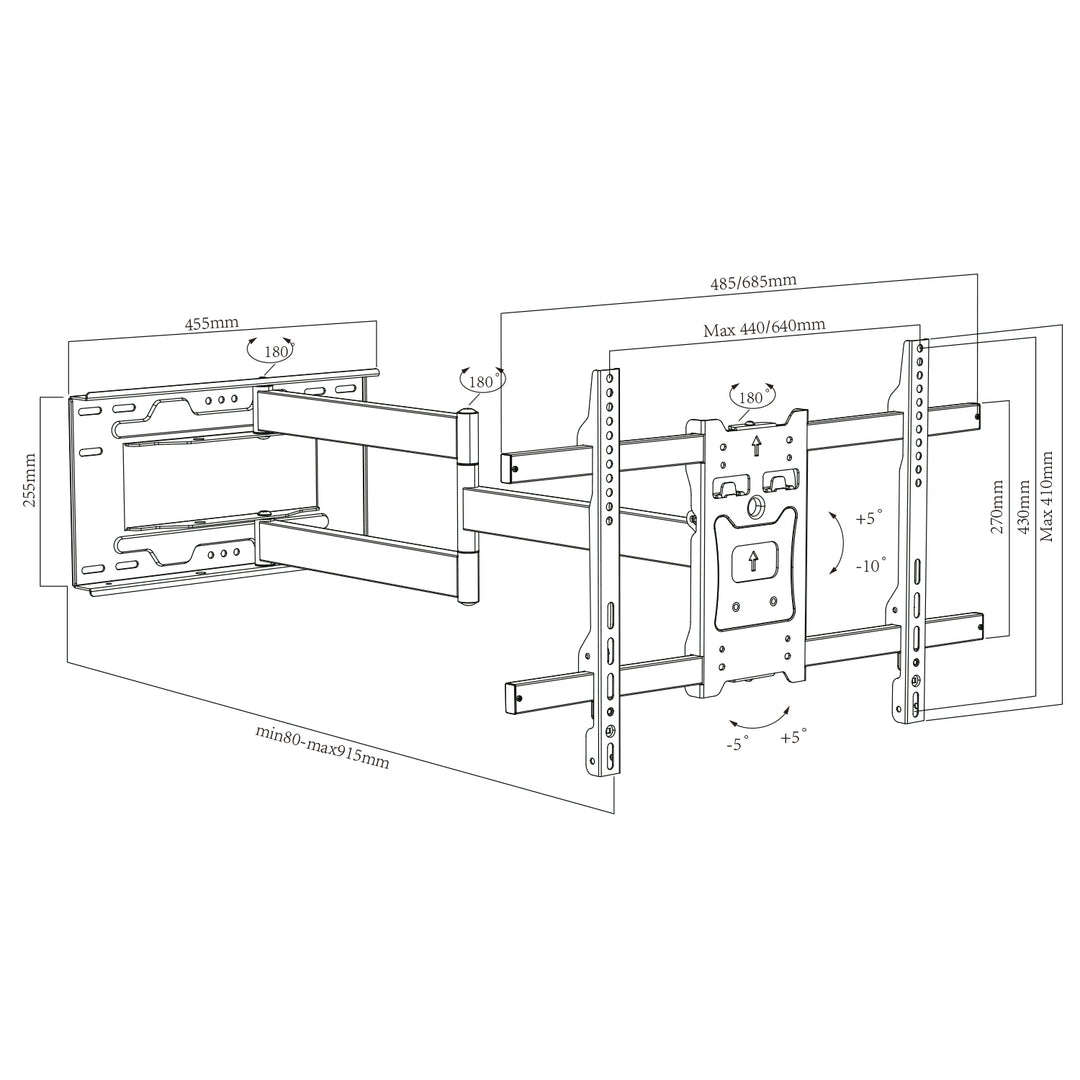 Suport TV Maclean, max VESA 600x400, 37-70", 45kg, braț lung 915mm, MC-985