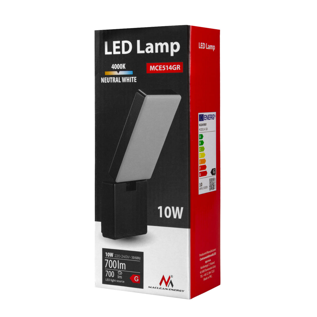 Lampa LED pentru exterior Maclean LED, 10W, 700lm, IP65, alb neutru 4000K, gri