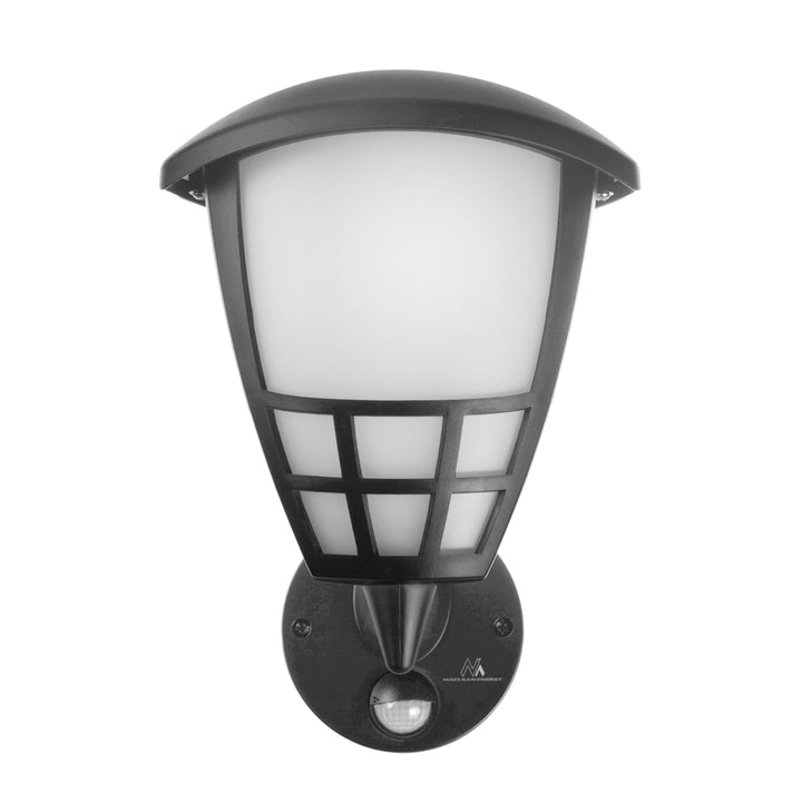 Aplică de perete pentru exterior cu senzor de miscare Maclean MCE518 GR, E27 negru IP65 max 60W