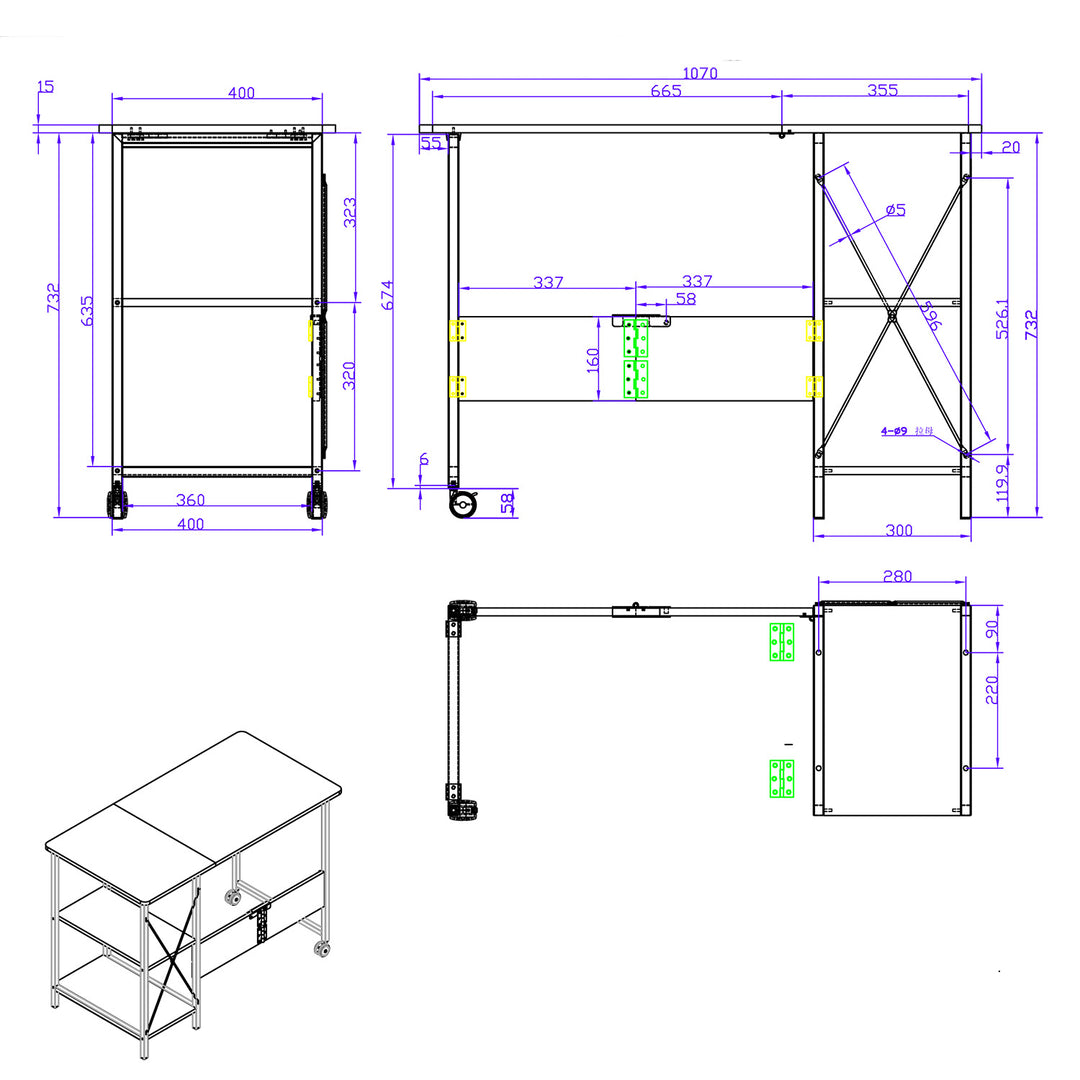 Birou pliabil Loft Maclean, dimensiuni: 107x55x75 cm, max 150 kg, cu blat, culoare fag deschis, MC-411 W