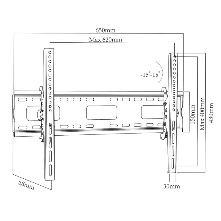 Suport TV de perete Maclean, max VESA 600x400, 32-90", 80kg, reglare înclinare +15°~-15°, MC-421