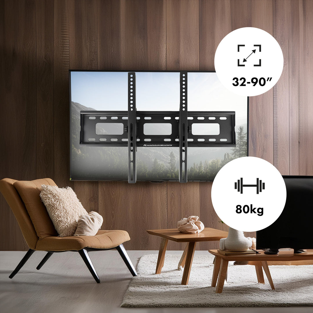 Suport TV de perete Maclean, max VESA 600x400, 32-90", 80kg, reglare înclinare +15°~-15°, MC-421