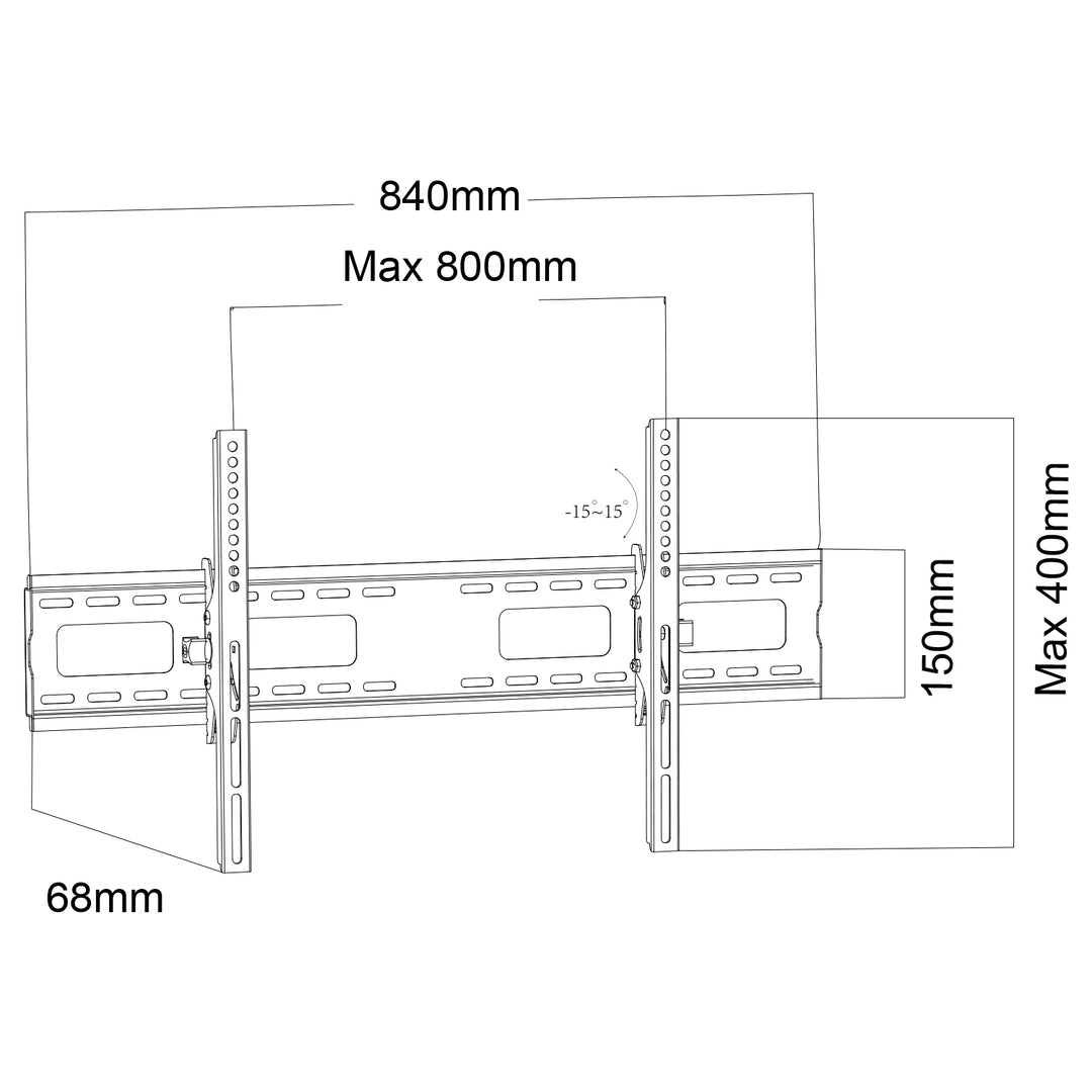 Suport TV de perete Maclean, max VESA 800x400, 43-100", 120kg, ajustare înclinare +15°~-15°, MC-422