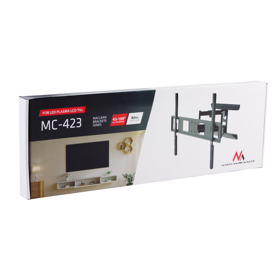 Suport TV Maclean, max VESA 800x600, 43-100", 80kg, reglaj unghi orizontal și vertical, profil 50-500mm, negru, MC-423